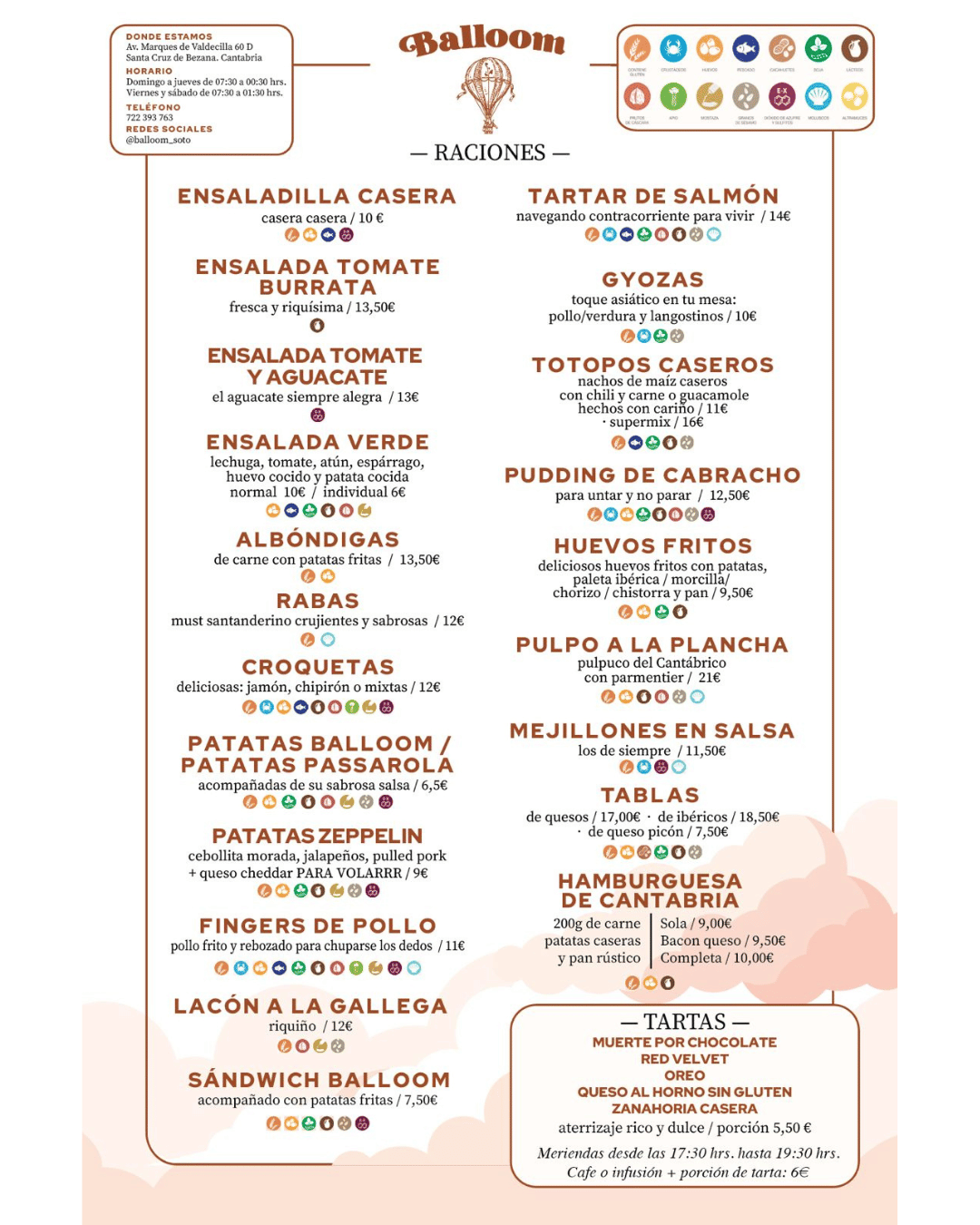 Carta de Balloom — Raciones y Tartas