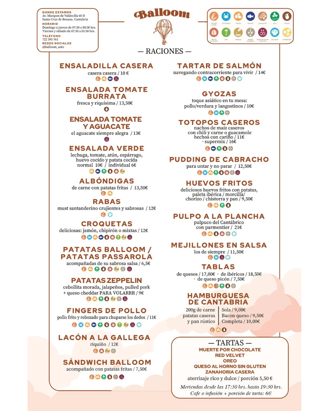 Carta de Balloom — Raciones y Tartas